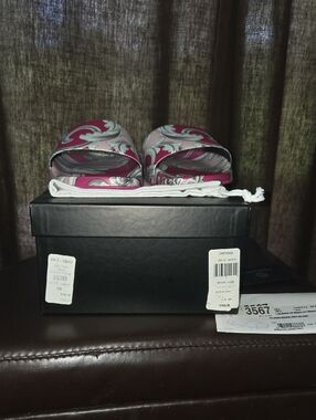 Versace Pink Silver Baroque Slide Sandals